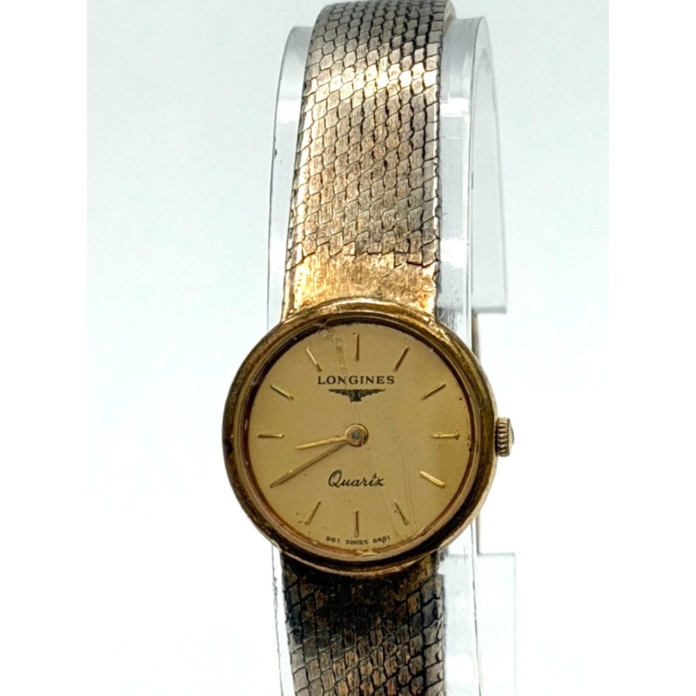 Vintage Longines Ladies Quartz Watch Gold Dial Mesh Bracelet Not Running Repair